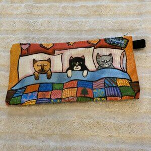 Cat themed, fabric pencil case/general purpose pouch; NWOT